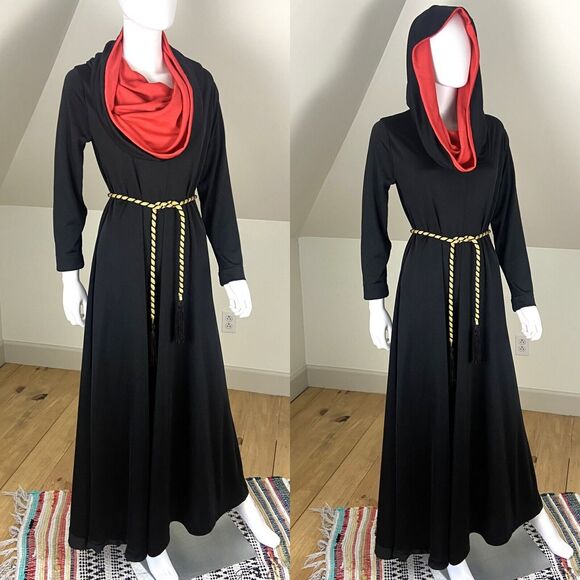 Unbranded Dresses & Skirts - Vintage 70s Hooded Maxi Dress Caftan Cult Gown Cowl Neck M/L/XL Hood Boho Hippy
